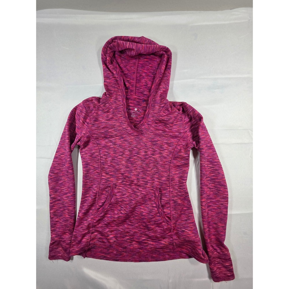 Tangerine Womens Space Dye Activewear Hoodie Pink Purple V-Neck Size Medium